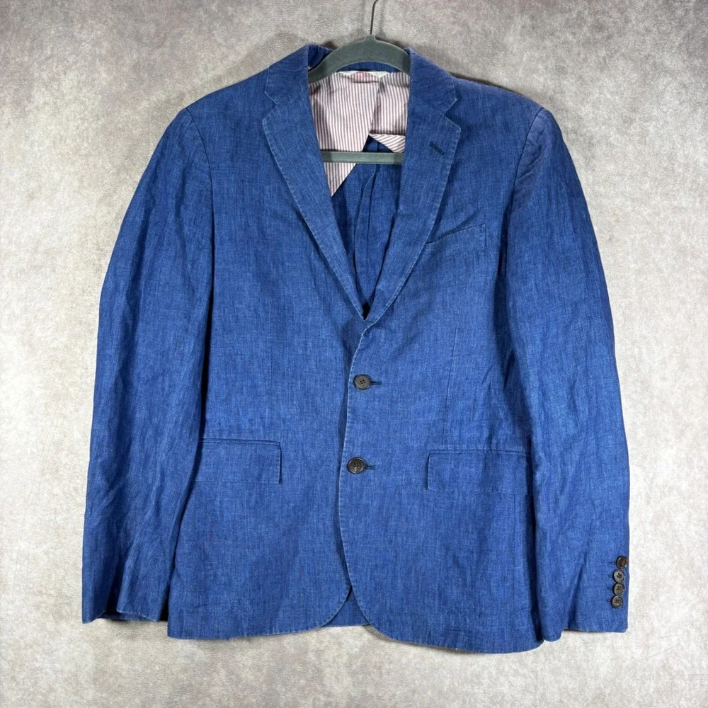 Brooks Brothers Red Fleece Linen Sport Coat Blazer Mens 36S Blue 2-Button Preppy